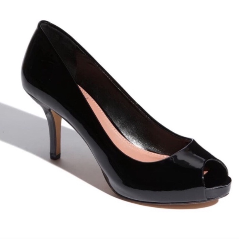 Vince Camuto Kira Black Glossy Peep Toe Pump Heels